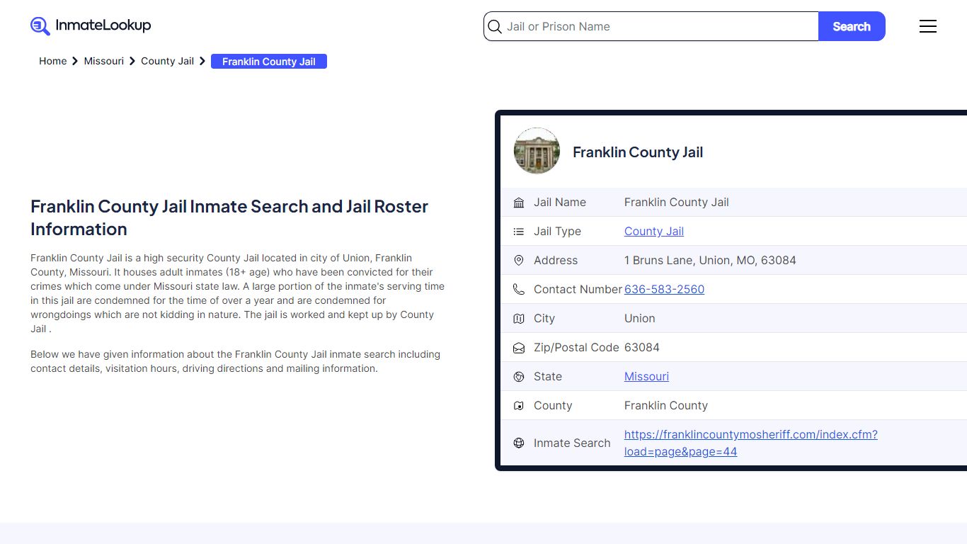 Franklin County Jail (MO) Inmate Search Missouri - Inmate Lookup